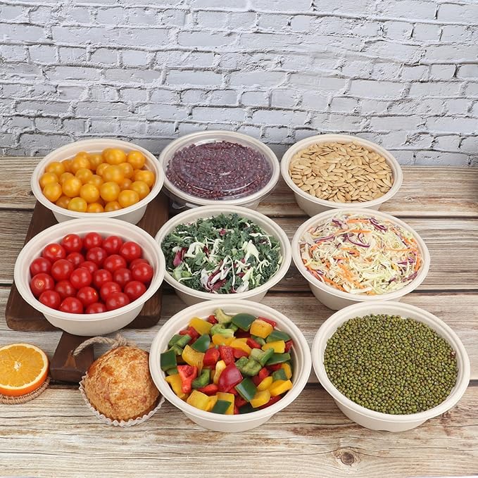 JAYEEY 30 oz Disposable bowls with lids food storage Plant Fibers 50 Pack