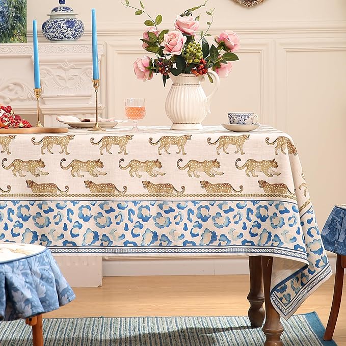 patdrea Vintage Leopard Print Linen Tablecloth,Rectangular,87"x55"-from