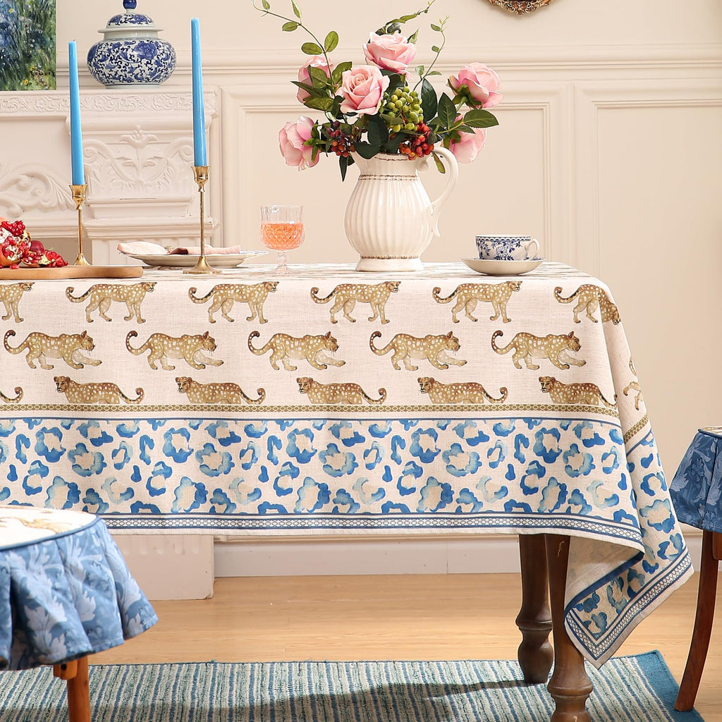 patdrea Vintage Leopard Print Linen Tablecloth,Rectangular,118"x67"-from