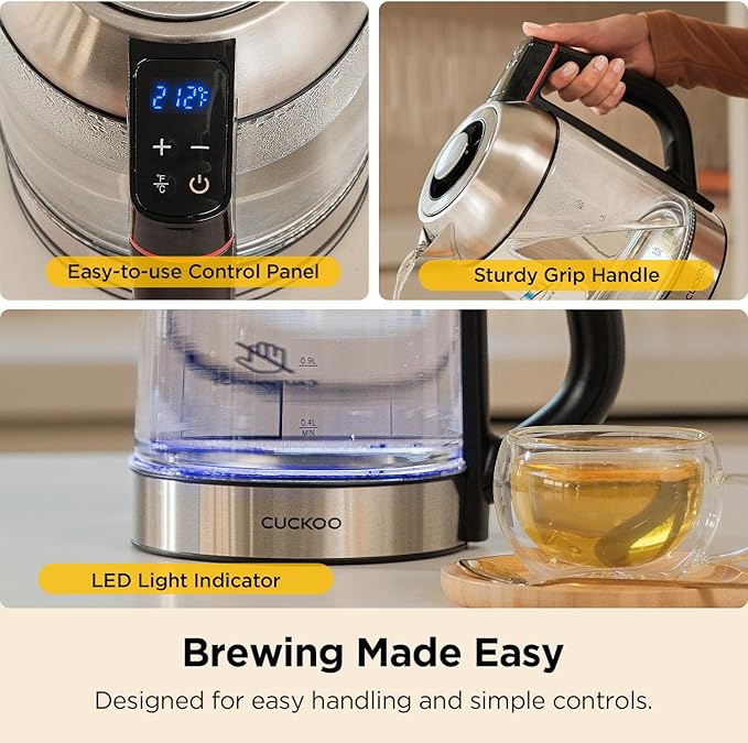 CUCKOO 1.7L Glass Electric Kettle with Tea Infuser, CK-G170BS