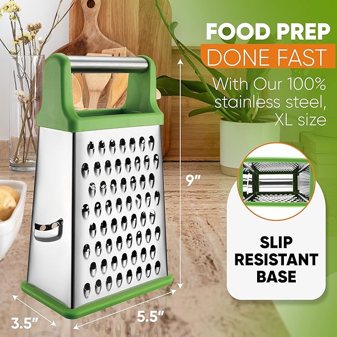 Spring Chef Stainless Steel XL Cheese Grater for Kitchen, Green