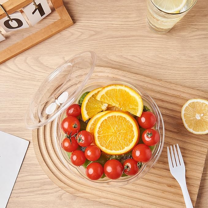 Jaluxing [48 oz. 50 Sets Clear Plastic Salad Bowls with Airtight Lids Disposable To Go Mixing Containers Serving for Fruit, Quinoa, Lunch and Meal Prep