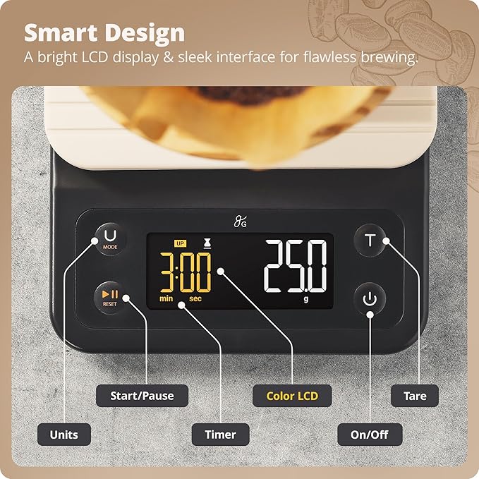 Greater Goods Coffee Scale with Timer, 0.1g Precision for Espresso & Matcha