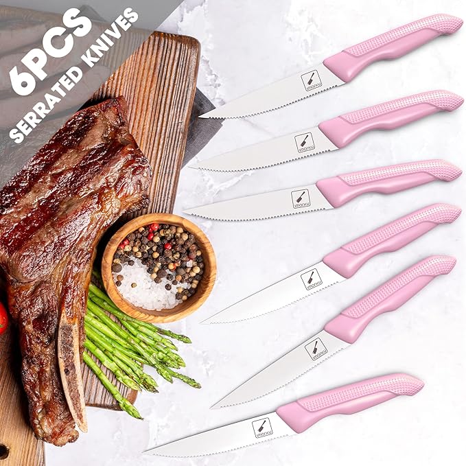 imarku 14-Piece Japanese High-Carbon Stainless Steel Kitchen Knife Set，Pink