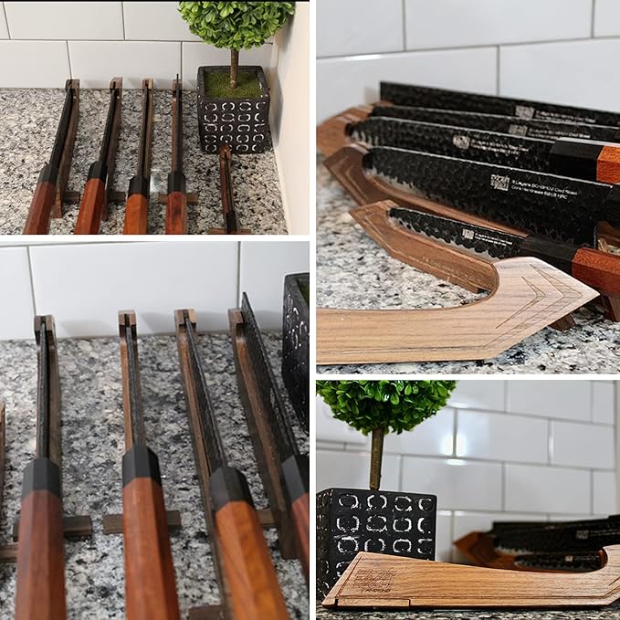 FINDKING Magnetic Edge Guard with Stand, Walnut Wood Blade Cover & Mini Knife Block for Counter Storage, Portable Protector for 10.5" Chef Knife