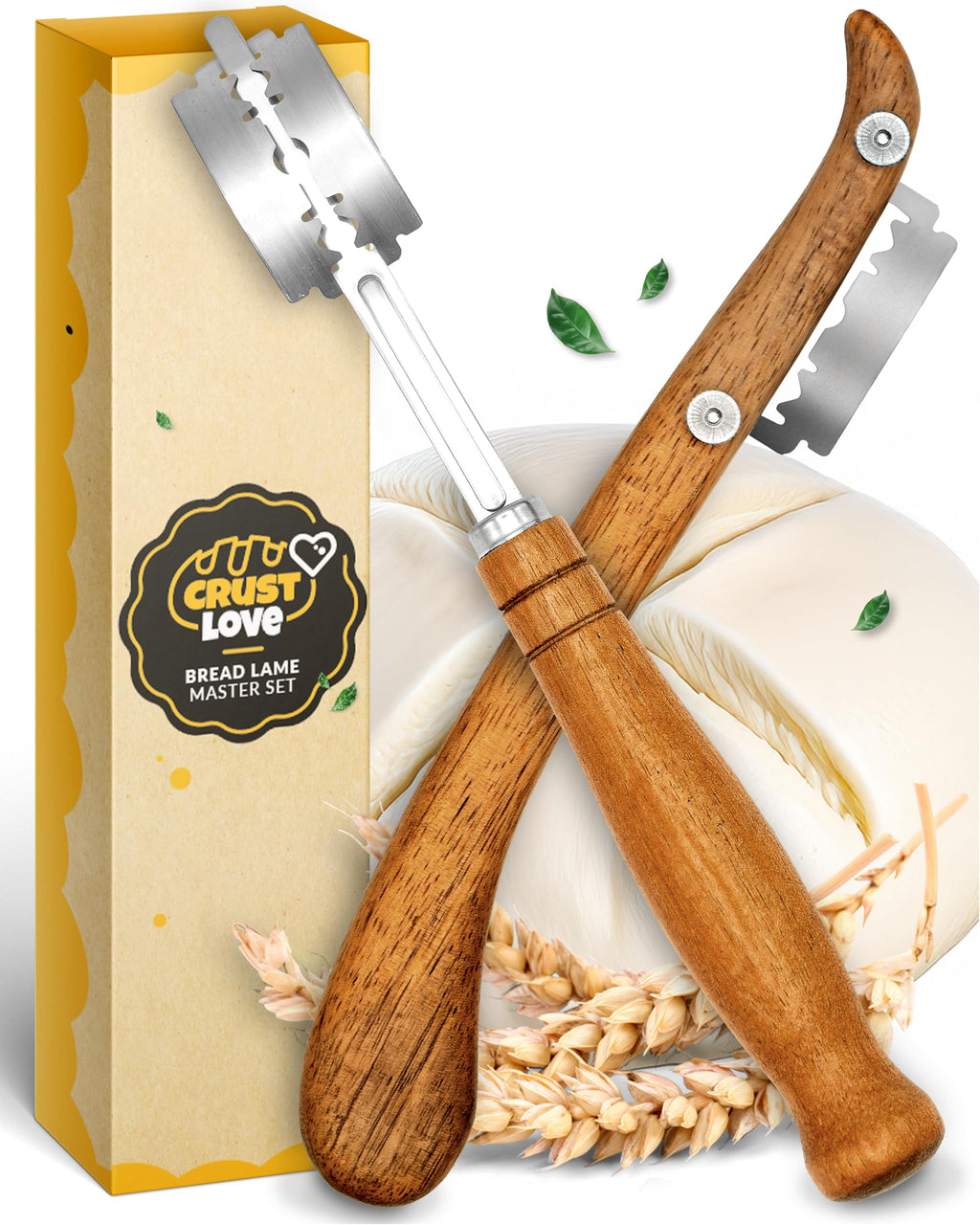 CRUSTLOVE Bread Lame 2-Piece Set for Controlled Dough Scoring with 5 Blades