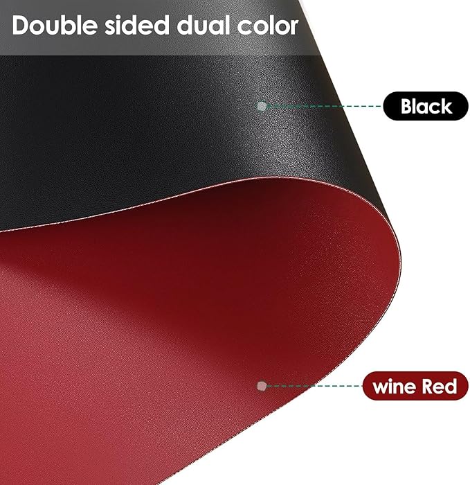 Zinkooat Faux Leather Table Cover,1.8mm Thick,36x54 Inch Table Protector,Table Protector for Dining Room Table,Table Protectors for Rectangle Tables.(Black+Wine Red,36x54)