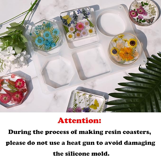 Actvty Resin Coaster Molds, Coaster Silicone Molds for Resin Casting, 6-Cavity of Round Square Octagon Large Coasters Molds DIY Custom Coasters Resins Craft Gifts Home Decor
