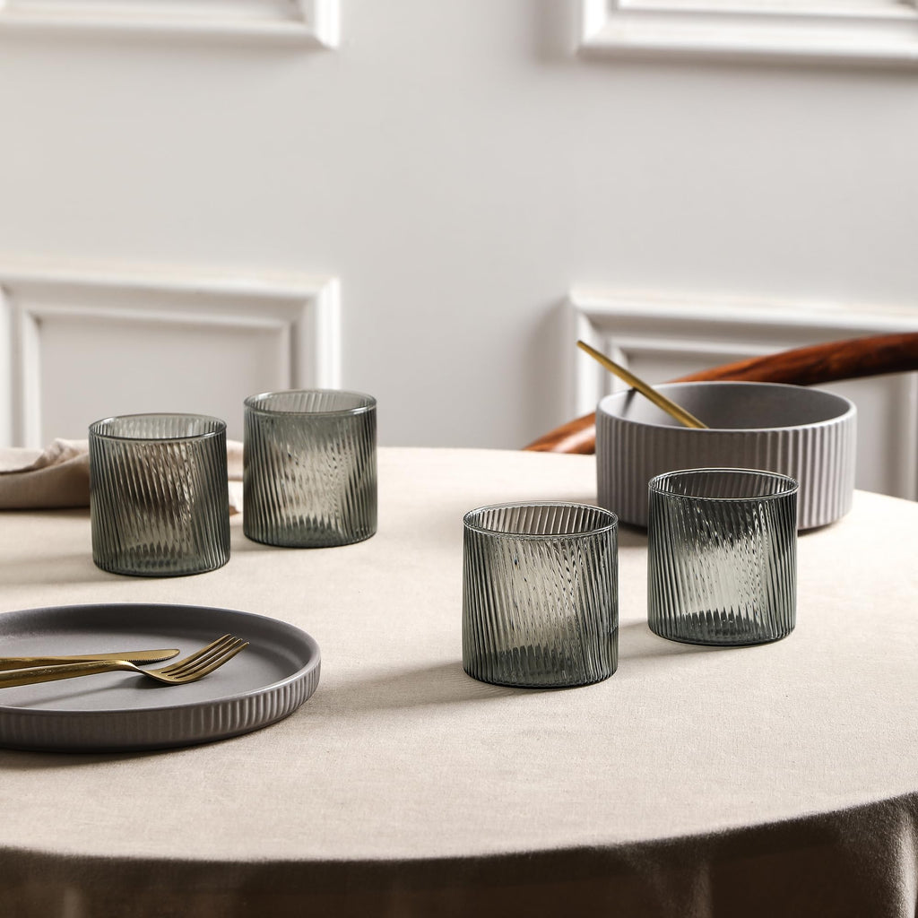 Stone Lain Haven Stoneware 32-Piece Dinnerware Set, Plates and Bowls Sets for 8, Grey Dish Set, Includes Dinner and Salad Plates, Cereal Bowls, Glassware, Microwave & Dishwasher Safe