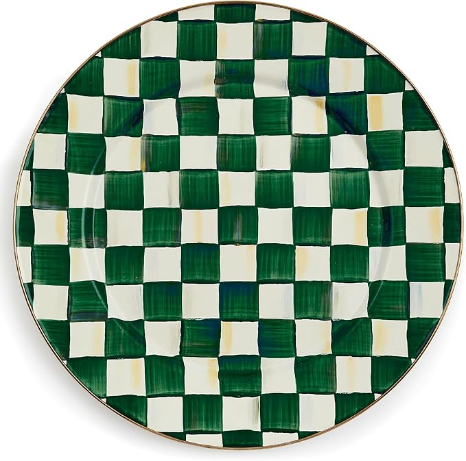 MACKENZIE-CHILDS Enamel Serving Platter, Green-and-White Emerald Check