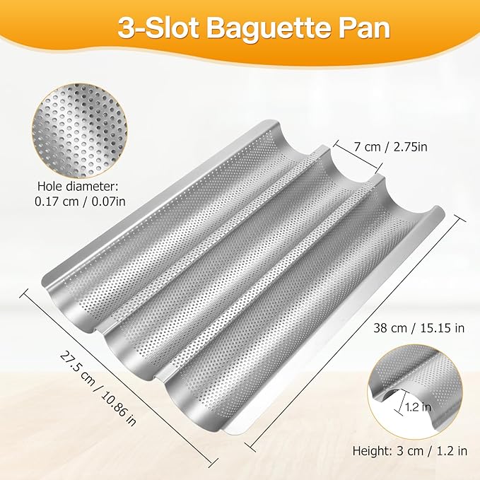 Barlket Baguette Pan 2 Pack, Silver Baguette Tray Perforated for Home Baker