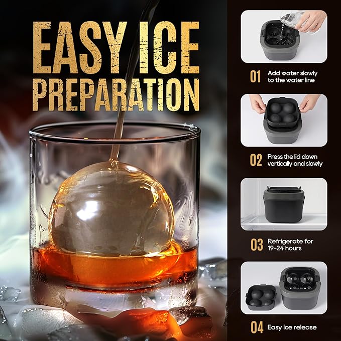 Mooues Clear Ice Ball Maker, 2 Inch Silicone Mold for Whiskey, 4 Spheres