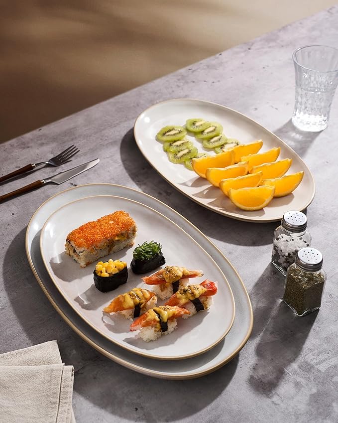 famiware Serving Platters Set of 3 Sizes - Oval, Cappuccino White