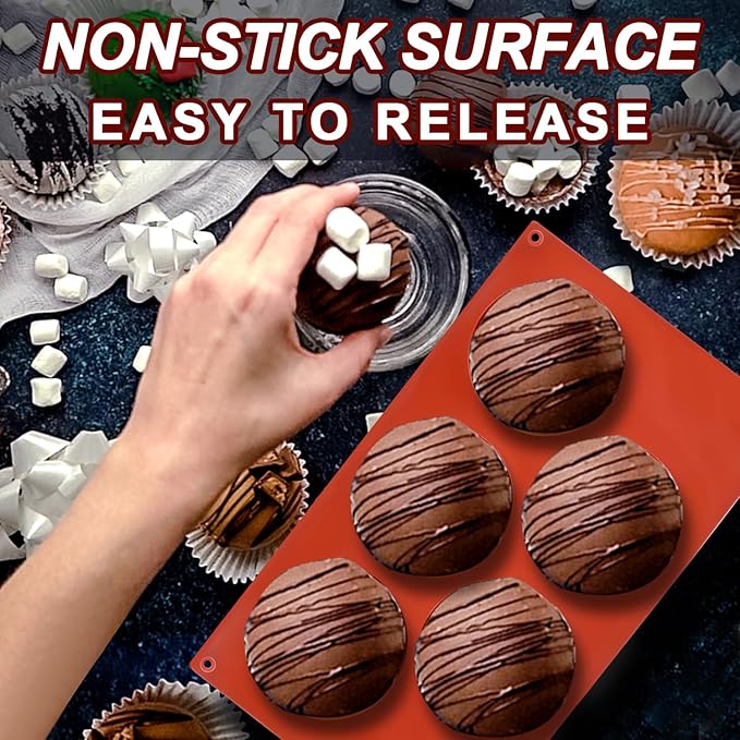 Lerykin 3 Pack Extra Large 5-Cavity Semi Sphere Silicone Molds, Half Sphere Baking Mold Non-Stick for Making Big Size Hot Chocolate Bomb, Jelly, Cake, Dome Mousse