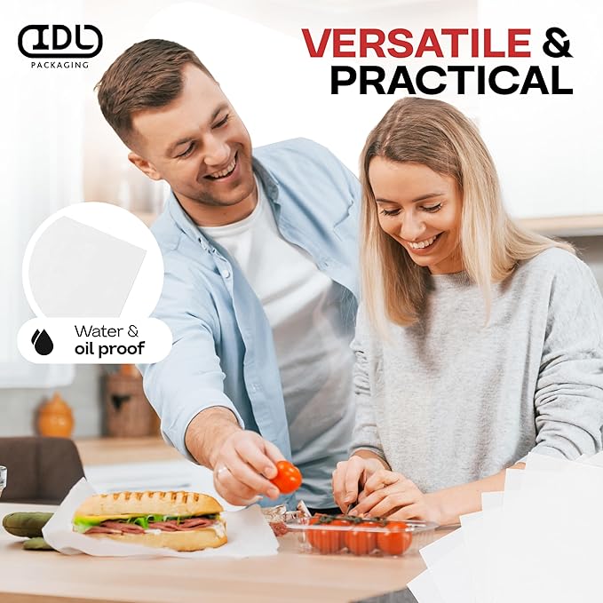 White Deli Paper Sheets, 12" x 12" (100 pcs.) - USA-Made Premium Food Basket Liners - PFAS-Free Grease Resistant Deli Paper Sheets for Snack & Baking Wrap, Picnic & Party by IDL Packaging