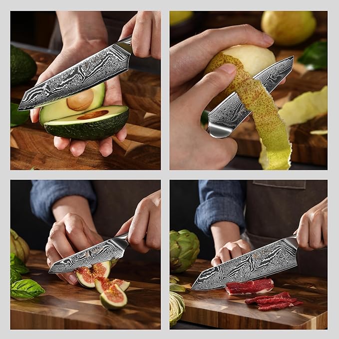 Wakoli Nitoko 3-Piece Kiritsuke Damascus Knife Set, VG10 Steel, G10 Handles