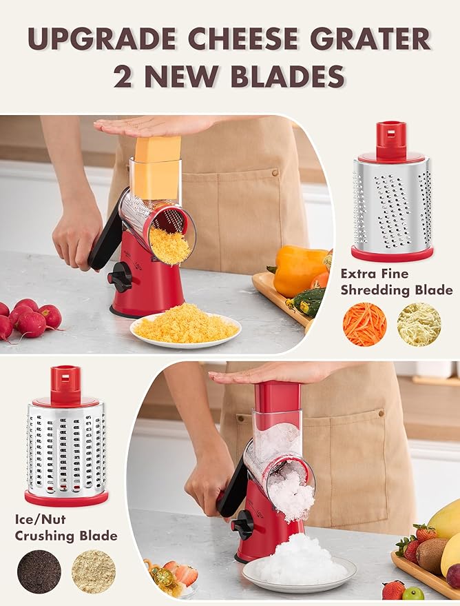 GDL Cheese Grater Hand Crank, Rotary Cheese shredder, Vegetable Slicer