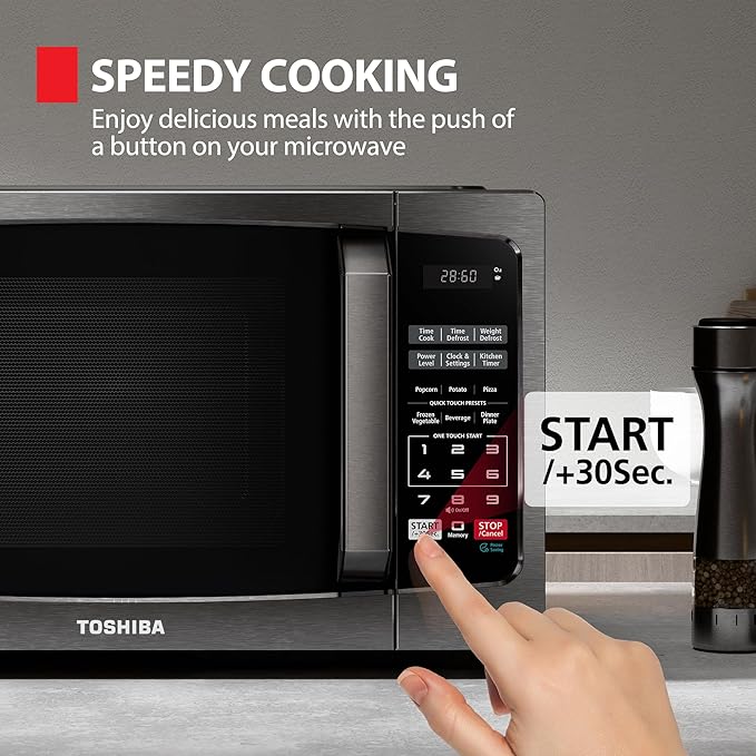 TOSHIBA Microwave Oven, 0.9 Cu.Ft, 900W, Black Stainless Steel