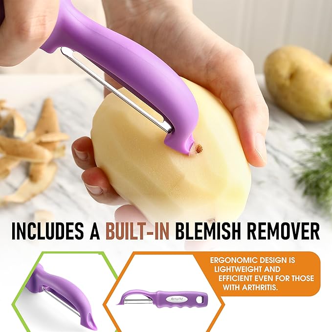 Spring Chef Swivel Vegetable Peeler for Kitchen w/Ergonomic Handle, Orchid