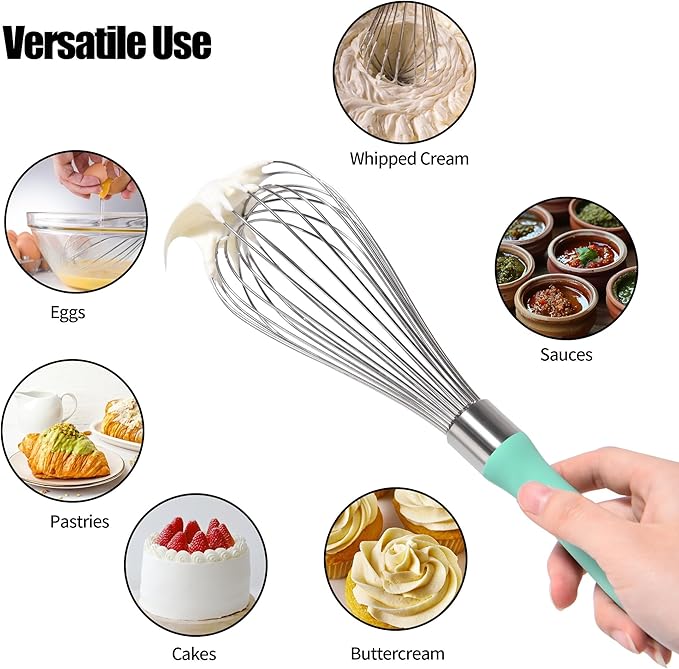 Doosu 18/8 Stainless Steel Balloon Whisk for Cooking (12 Wires, Aqua Sky)