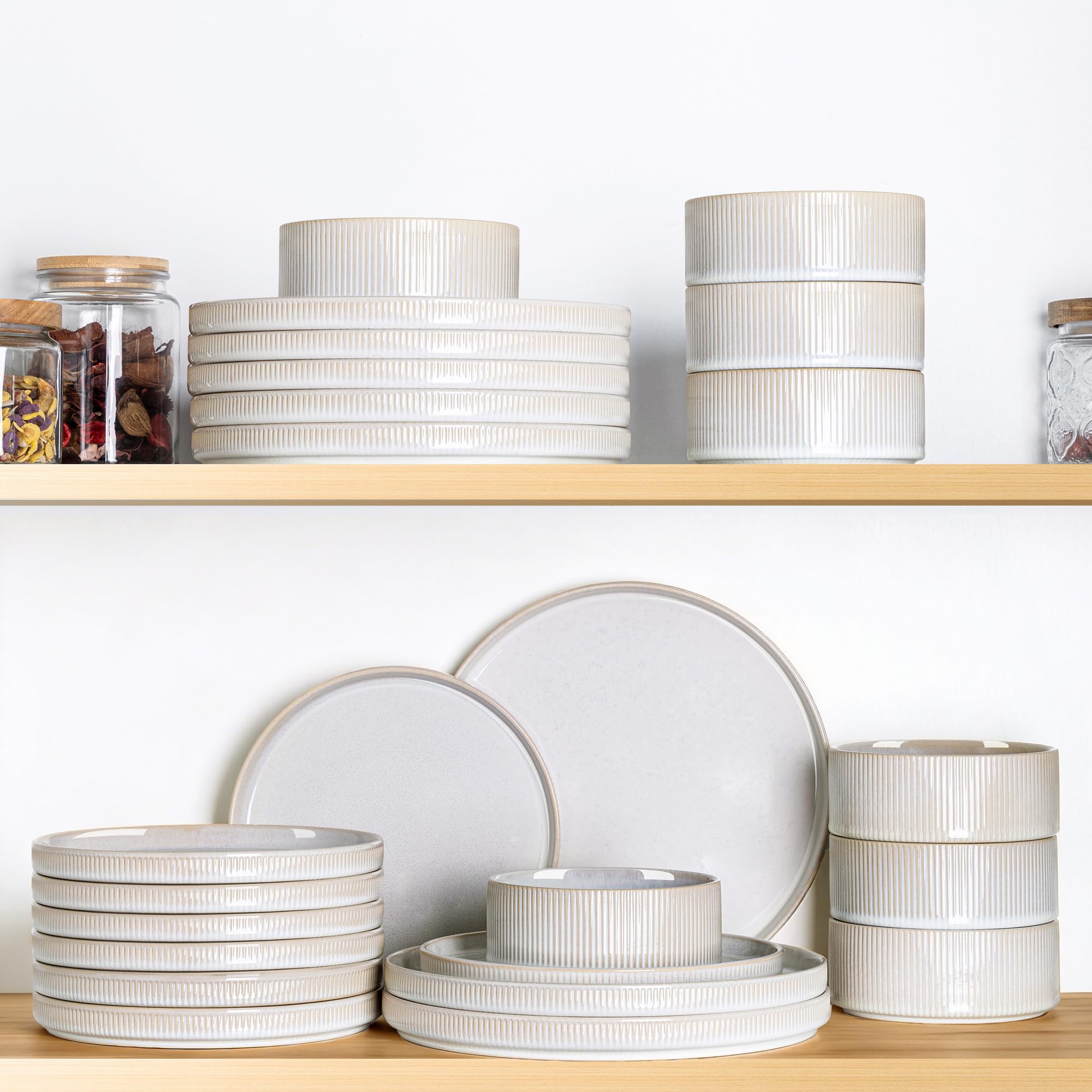 TheTerra Ceramic Dinnerware Set for 6, 18-Piece Plates and Bowls Set