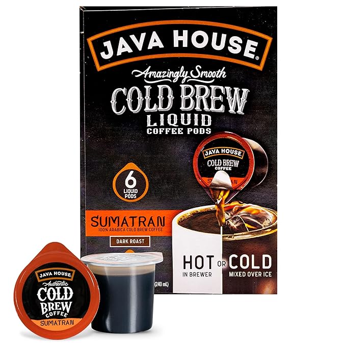 Java House Cold Brew Coffee, Sumatran Dark Roast Coffee Concentrate Liquid Pods, 6 ct