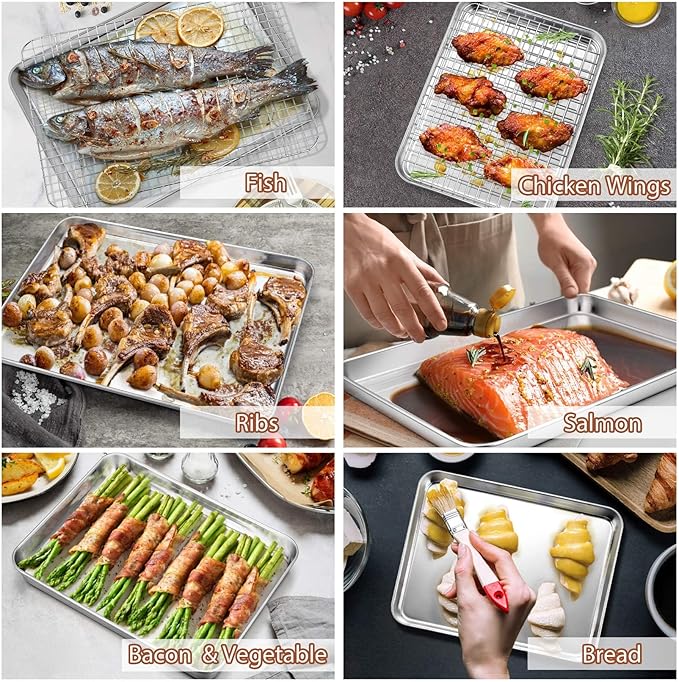 P&P CHEF 16 + 12.5 + 10.4 + 9 Inch Baking Sheet & Rack, Pan and Grid Rack