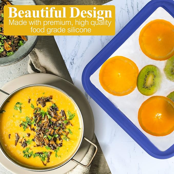 Kinggrand Kitchen 4 Cup Silicone Freezer Tray with Lid 1 Pack Silicone Soup Freezer Molds Easy Release Molds for Food Storage & Freeze Soup, Broth, Stew or Sauce