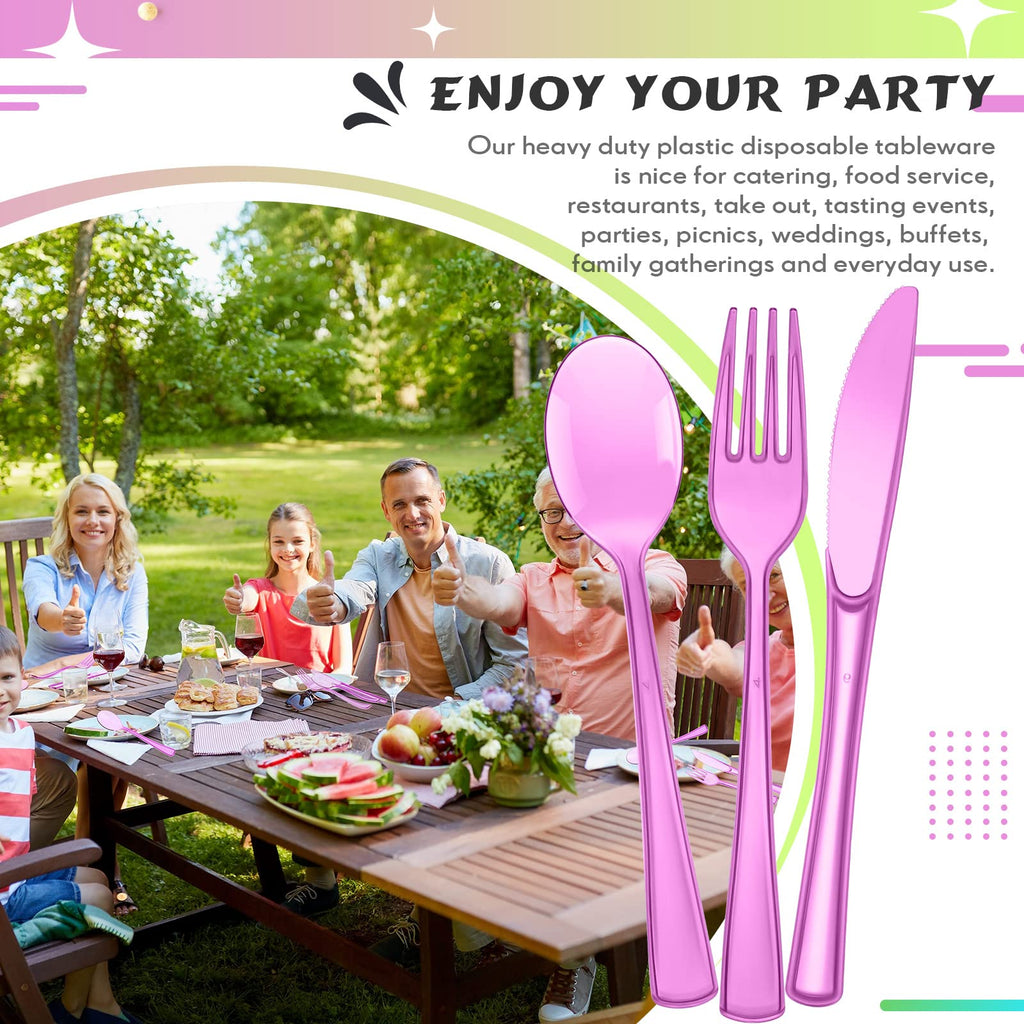 Minatee 150 Pieces Disposable Cutlery Set Plastic Silverware Heavy Duty Utensil Sets 50 Forks 50 Knives 50 Spoons for Home Office School Party Picnics Restaurant Outdoor Events(Purple)