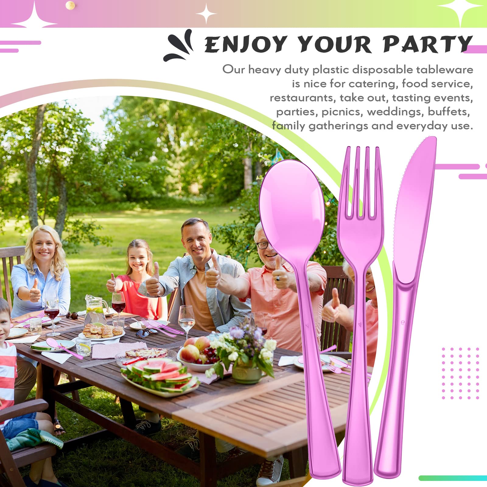 Minatee 150 Pieces Disposable Cutlery Set Plastic Silverware Heavy Duty Utensil Sets 50 Forks 50 Knives 50 Spoons for Home Office School Party Picnics Restaurant Outdoor Events(Purple)