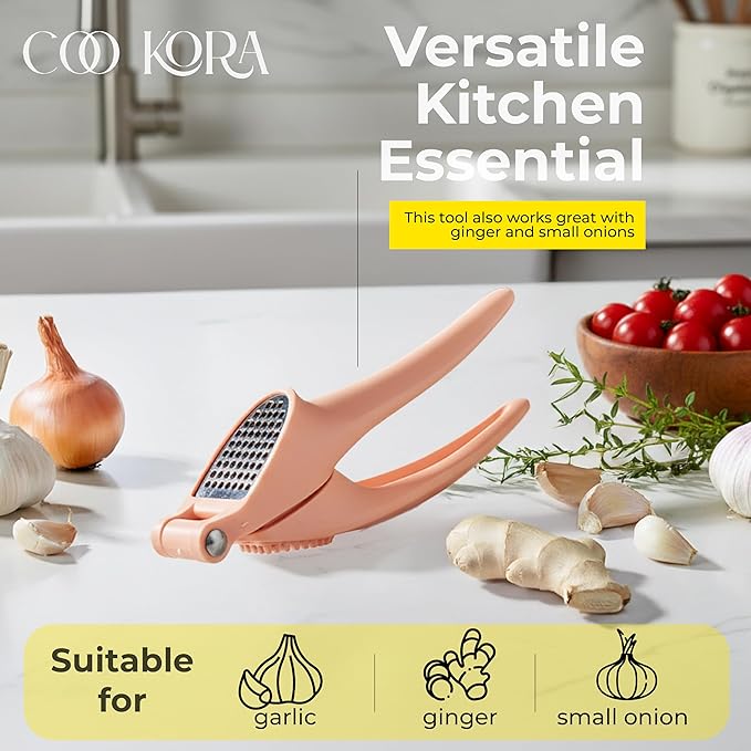 COO KORA Garlic Press Stainless Steel, Garlic Mincer & Crusher, Ergonomic Handle, Easy to Clean Kitchen Tool Dishwasher Safe