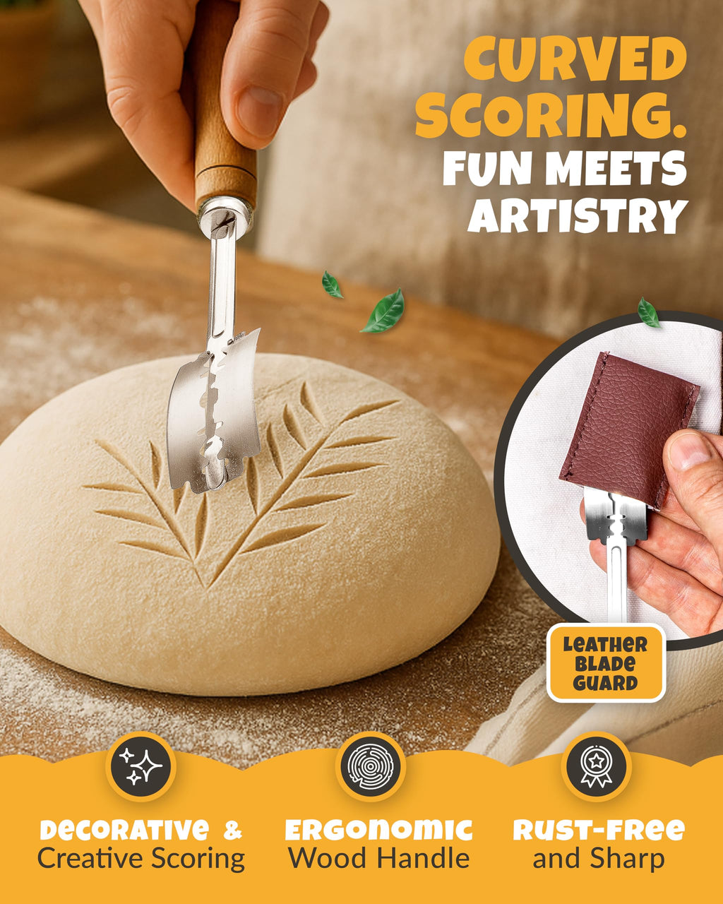 CRUSTLOVE Bread Lame 2-Piece Set for Controlled Dough Scoring with 5 Blades