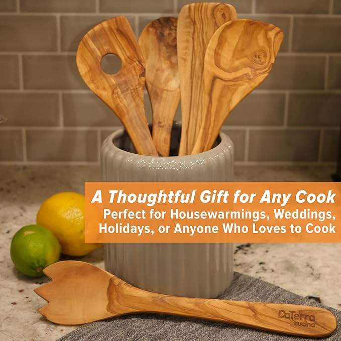 DaTerra Cucina -12-Inch Olive Wood Cooking Utensil Set 5-Piece Tool