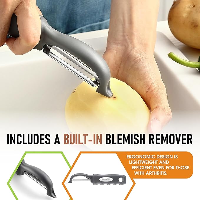 Spring Chef Swivel Potato Peeler for Kitchen with Ergonomic Handle, Gray