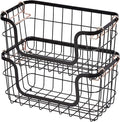 Amazon Basics Stackable Metal Wire Rectangular Storage Baskets for Kitchen, Bathroom or Pantry Organizing, 2 Count, Black