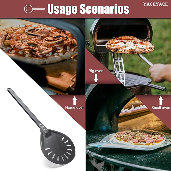 YACEYACE Pizza Turner, 8-inch Black Metal Pizza Turning Peel, Aluminum Turning Peel