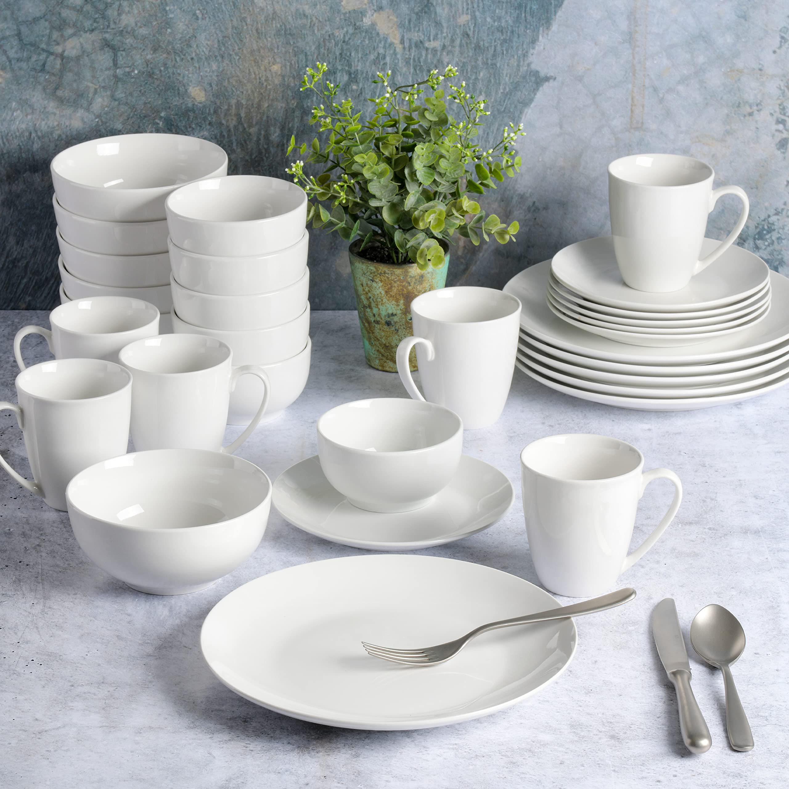 Gibson Home Ogalla 30-Piece Dinnerware Set – Porcelain, Chip & Scratch Resistant, White - Service for 6