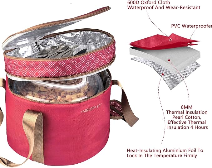 Tmrioplep 2 Pack Pie Carrier with Lids and Handles, Loadable Cupcake or Pizza Storage Containers, Includes Insulated Bags and Insulated Non-Slip Pads, Perfect for Transportation (Red)