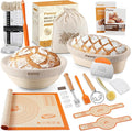 Panny Sourdough Starter Kit, Banneton Bread Proofing Basket with Glass Sour Dough Starter Jar, Sourdough Bread Baking Supplies, Making Tools, 9" Round & 10" Oval Baskets, Complete Gift for Men Women