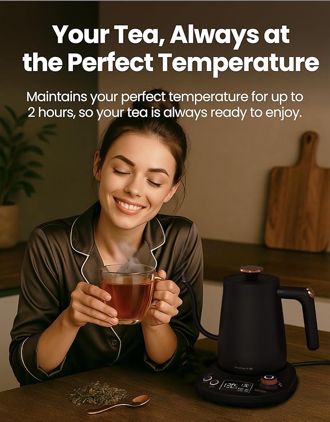 Viante Electric Gooseneck Kettle 0.8L, Pour Over Coffee & Tea, Temp Control