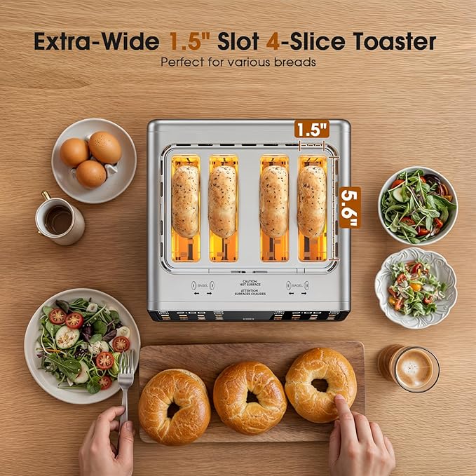 Toaster 4 Slice with Touchscreen & Independent Controls,Single-Slice Modes, Defrost, Reheat