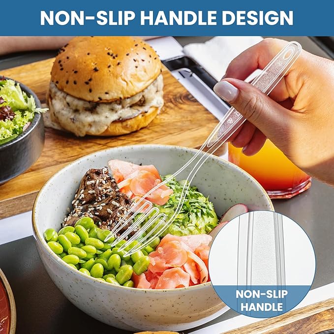 [600 Count] Clear Plastic Utensils 600 Disposable Forks Silverware Bulk Forks Bulk Heat Resistant Heavy Duty Silverware