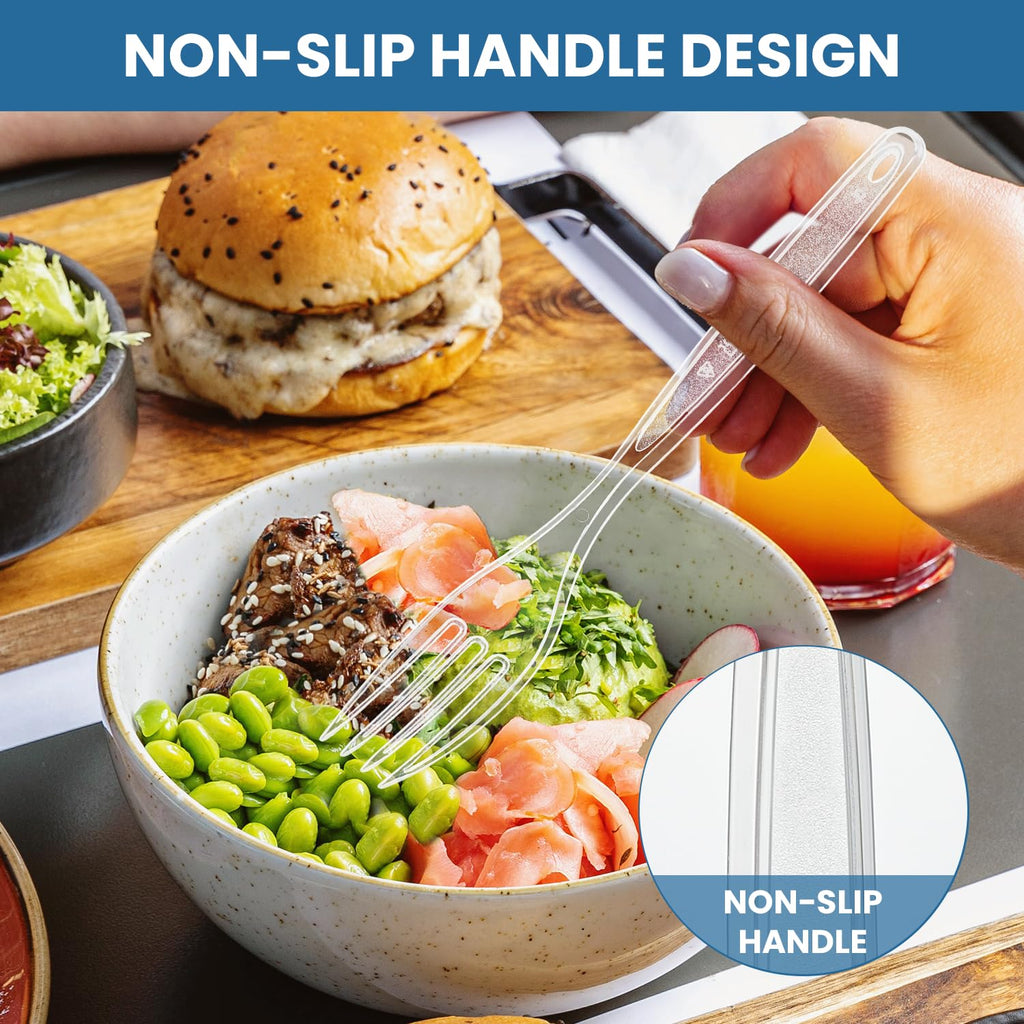 [600 Count] Clear Plastic Utensils 600 clear plastic forks and spoons Disposable 300 Forks and 300 Spoons Silverware Bulk Spoons Bulk Fork Heat Resistant Heavy Duty Silverware