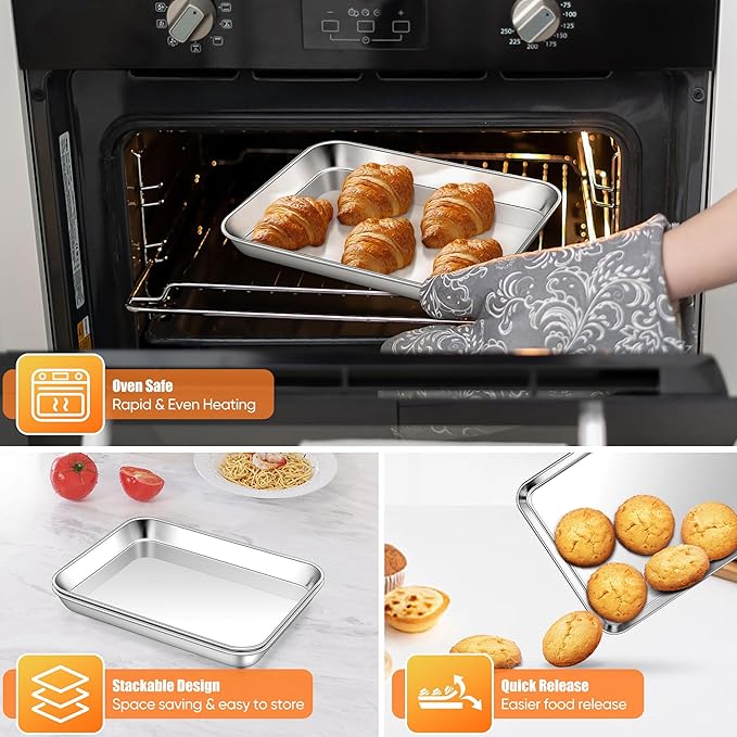 Homikit 2 Pack Small Stainless Steel Baking Sheet Set, Non Toxic