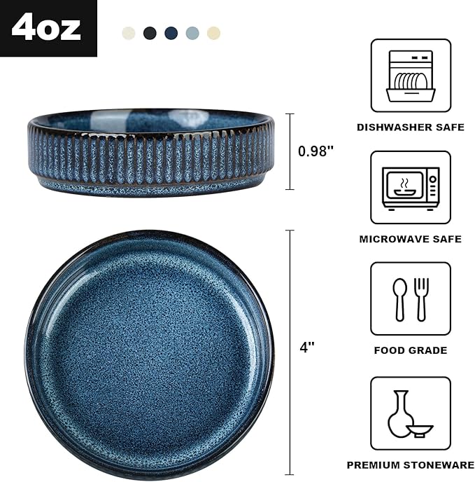 famiware Ceramic Soy Sauce Dish, 4oz Dipping Bowls Set of 6, Nebulas Blue