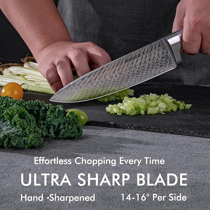 Knife Set, Astercook 21 Pieces Kitchen Knife Set with Built-in Sharpener, German Stainless Steel Knife Block Set, Razor-Sharp Knives with Full-tang Handle, Dishwasher Safe Kitchen Utensils Set