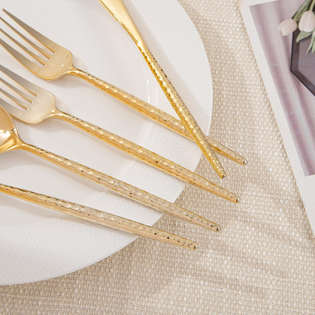 LIYH 102 Pcs Gold Plastic Silverware Cutlery Sets - Disposable Plastic Silverware Heavyduty, Disposable Utensil Sets, 34 of Each Forks, Knives & Spoons Flatware Set for Party Birthday