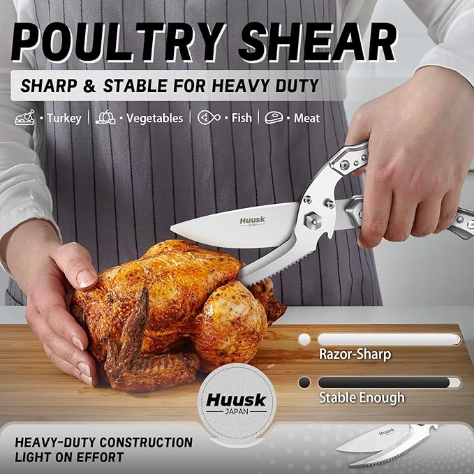Huusk Kitchen Scissor for Food All Purpose Heavy Duty Poultry Shear Silver