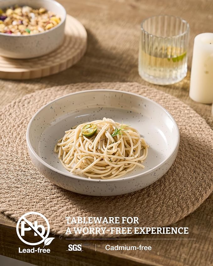 famiware Milkyway 33 oz Pasta Bowls Set of 4, Creamy White