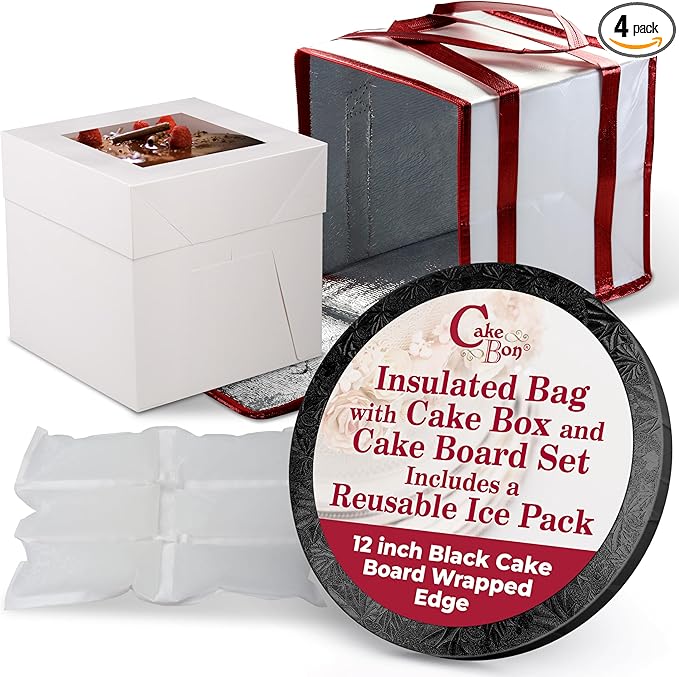 Cakebon 12" Cake Box Drum Insulated Bag Black Round Wrapped 1Pack